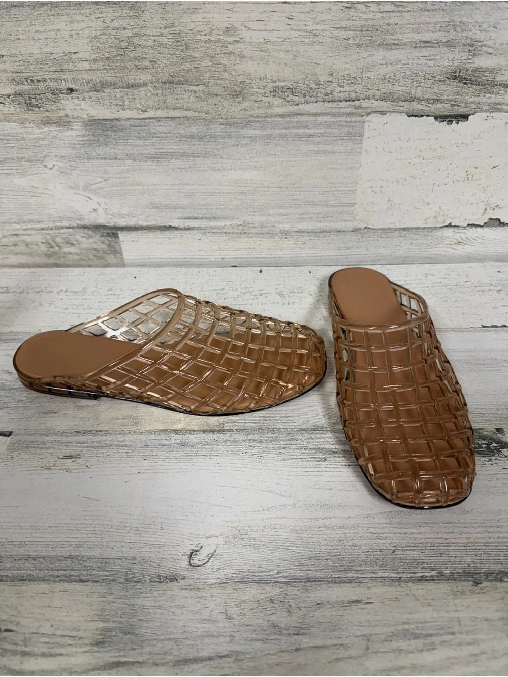 Caroline Constas Tan Woven Jelly Slide Mules